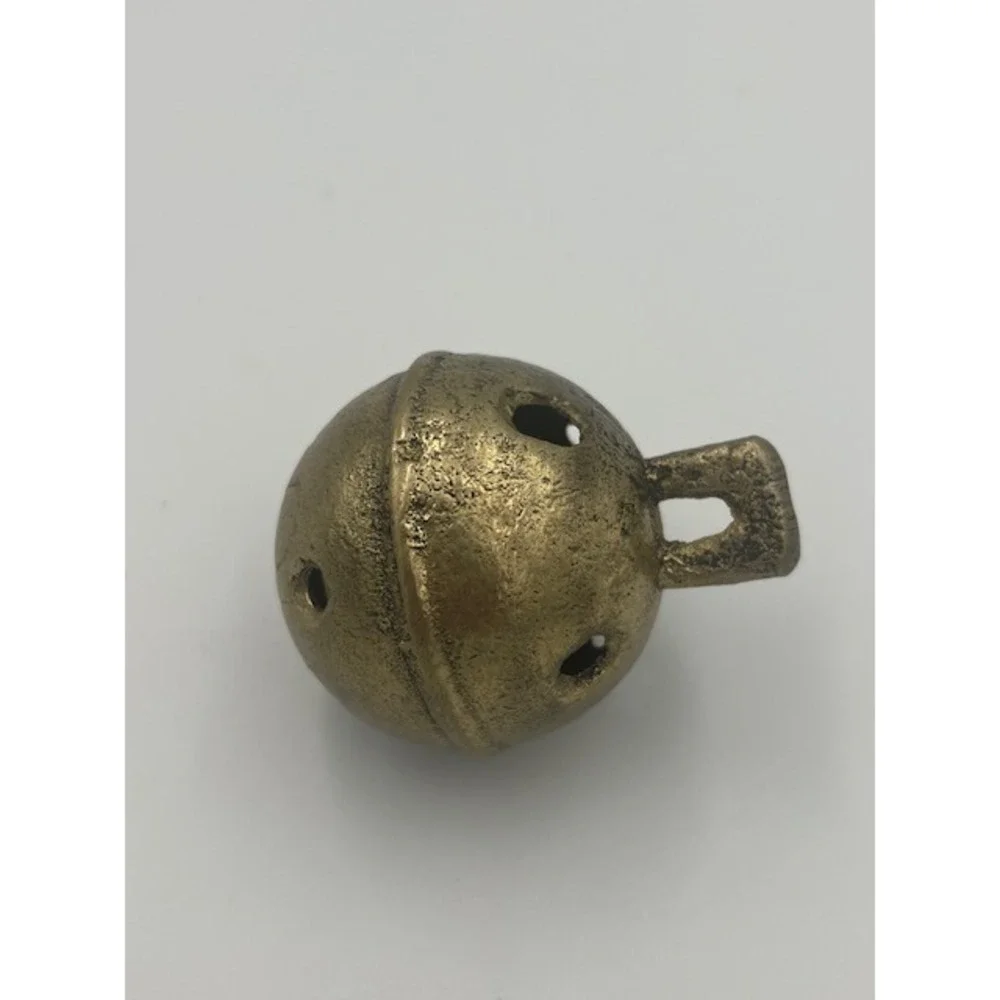 Vintage Antique Brass Crotal Sleigh Bell Primitive Cast Metal Round 2.25in